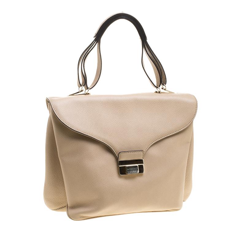 Pre Owned Valentino Beige Smooth Leather Flap Bag 