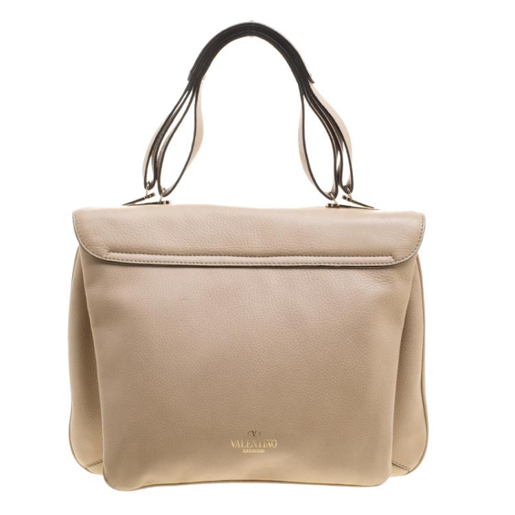 Pre Owned Valentino Beige Smooth Leather Flap Bag 