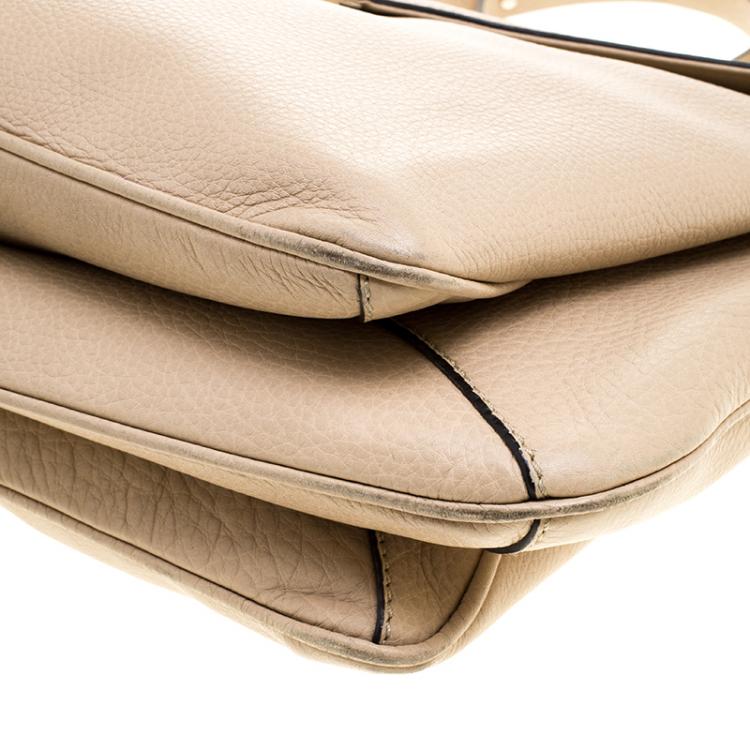 Pre Owned Valentino Beige Smooth Leather Flap Bag 