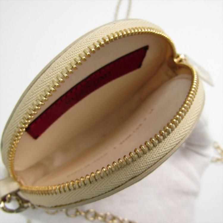 Pre Owned Valentino Light Grey Floral Leather Chain Coin Purse