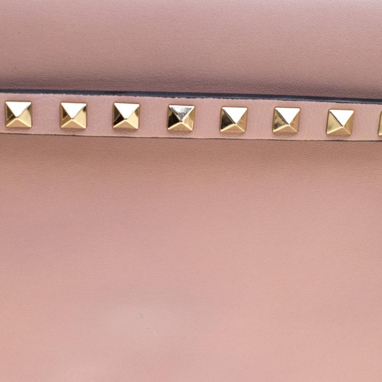 Pre Owned Valentino Blush Pink Leather Rockstud Wristlet Clutch
