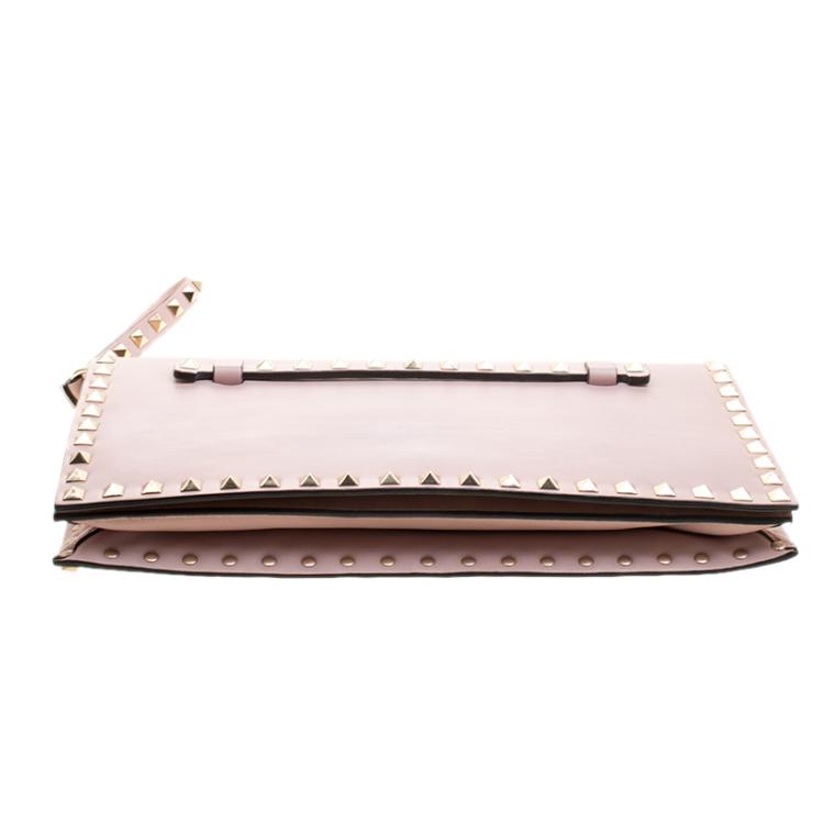 Pre Owned Valentino Blush Pink Leather Rockstud Wristlet Clutch