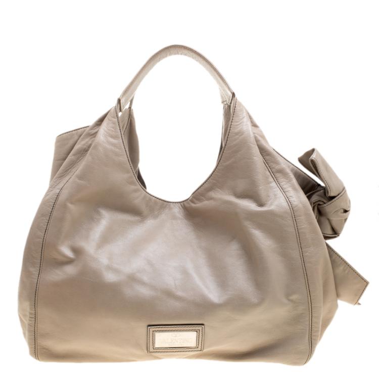 Pre Owned Valentino Beige Leather Pearl Embellished Hobo