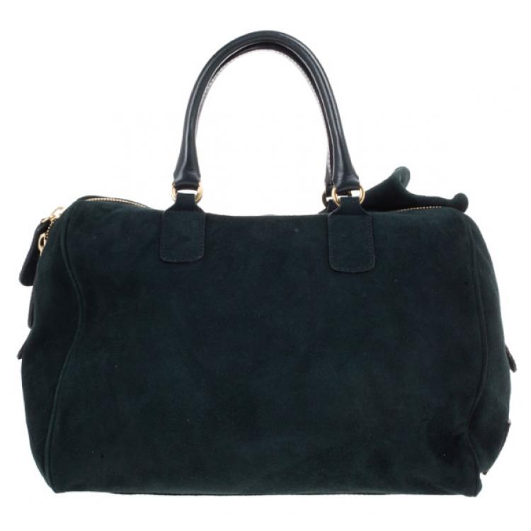 Pre Owned Valentino Green Suede Leather Bow Boston Bag