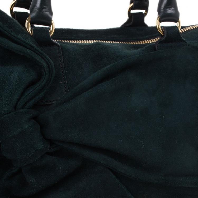 Pre Owned Valentino Green Suede Leather Bow Boston Bag