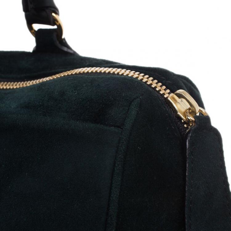 Pre Owned Valentino Green Suede Leather Bow Boston Bag