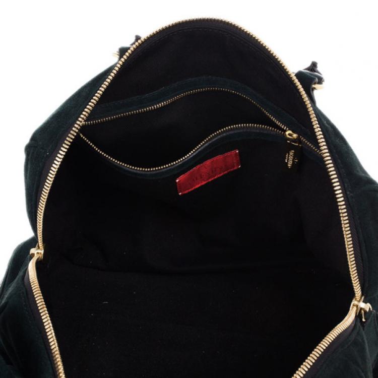 Pre Owned Valentino Green Suede Leather Bow Boston Bag