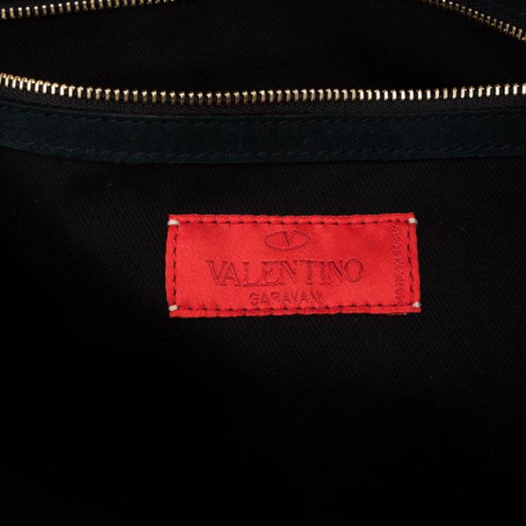 Pre Owned Valentino Green Suede Leather Bow Boston Bag