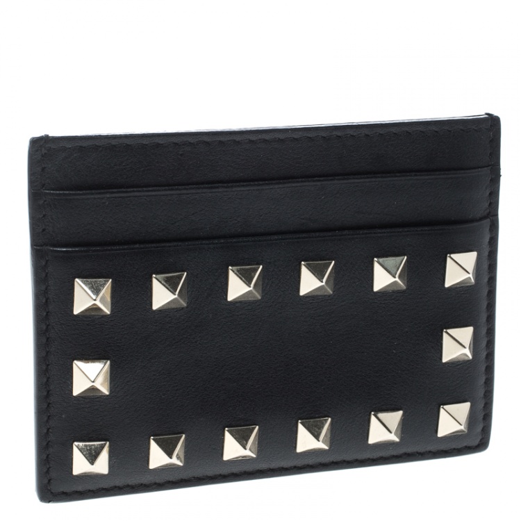 Pre Owned Valentino Black Leather Rockstud Card Holder