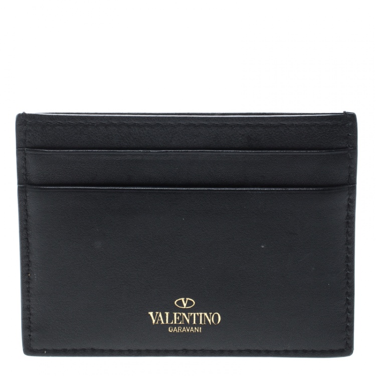 Pre Owned Valentino Black Leather Rockstud Card Holder