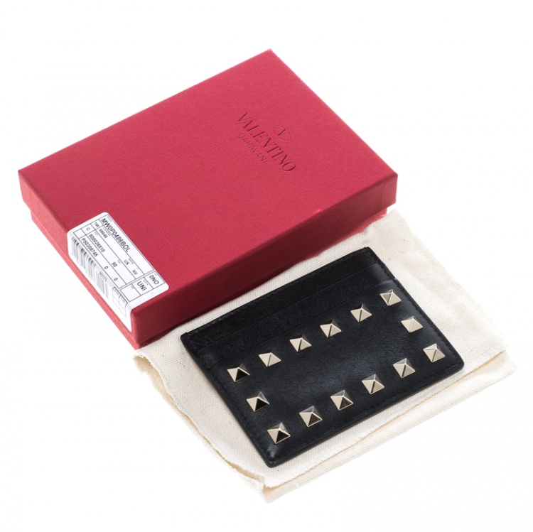 Pre Owned Valentino Black Leather Rockstud Card Holder
