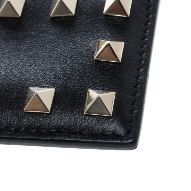Pre Owned Valentino Black Leather Rockstud Card Holder