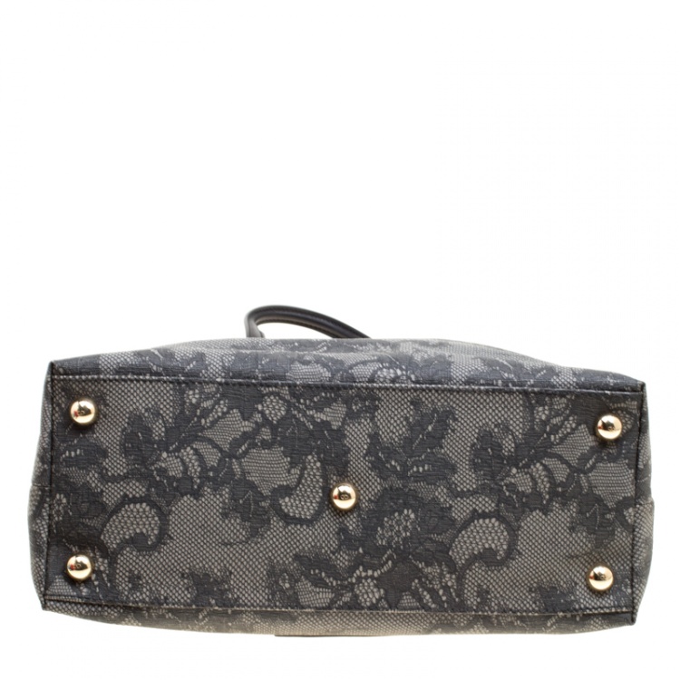 Pre Owned Valentino Grey Lace Print Coated Canvas Satchel