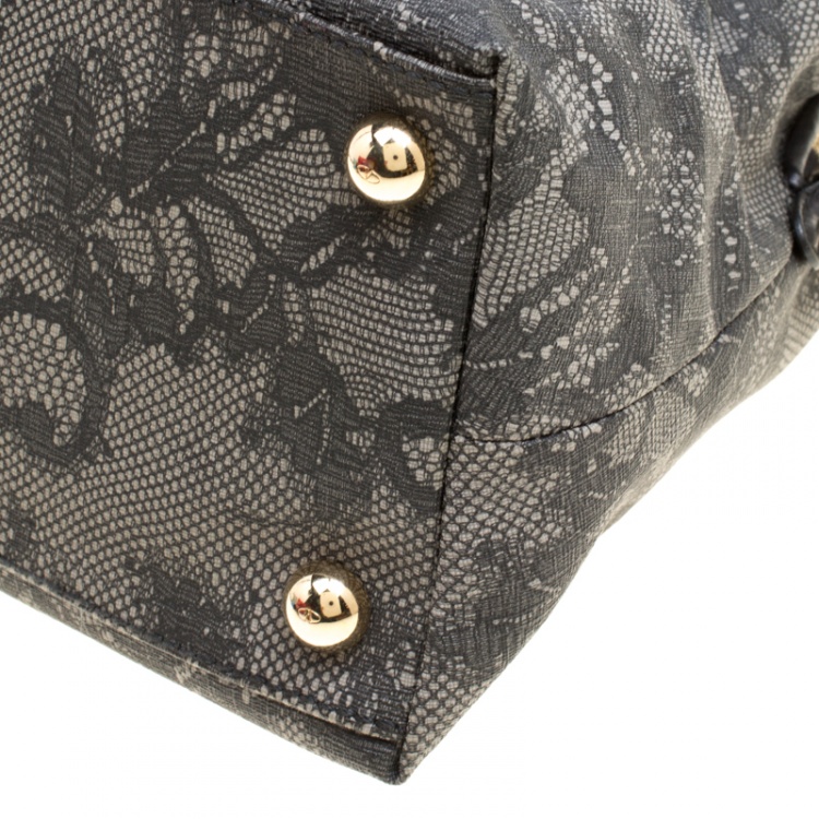 Pre Owned Valentino Grey Lace Print Coated Canvas Satchel