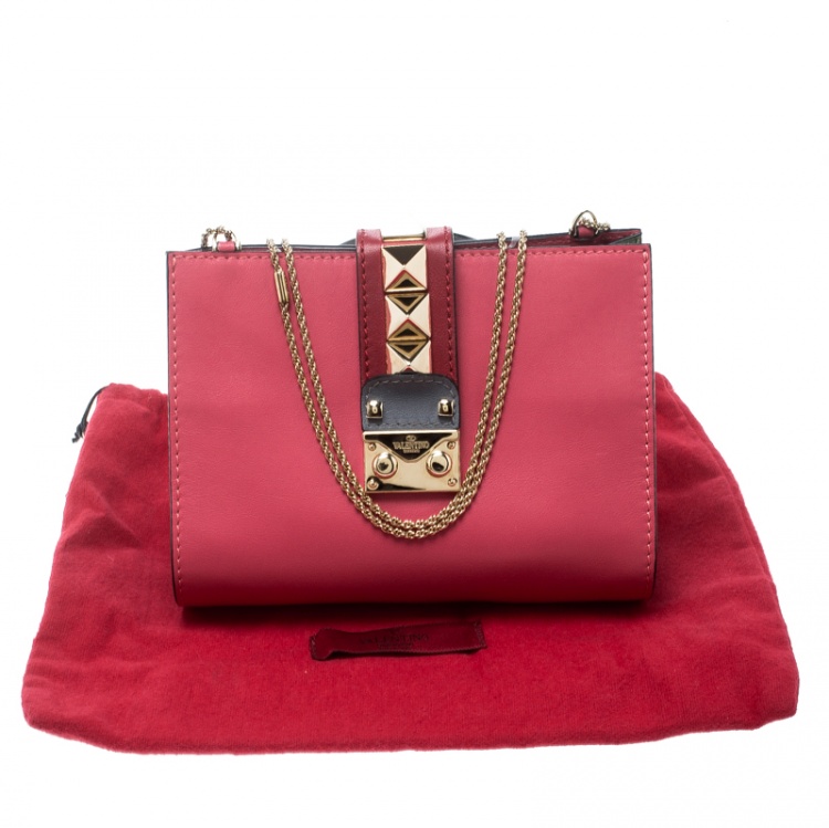 Pre Owned Valentino Pink/Green Leather Chain Clutch