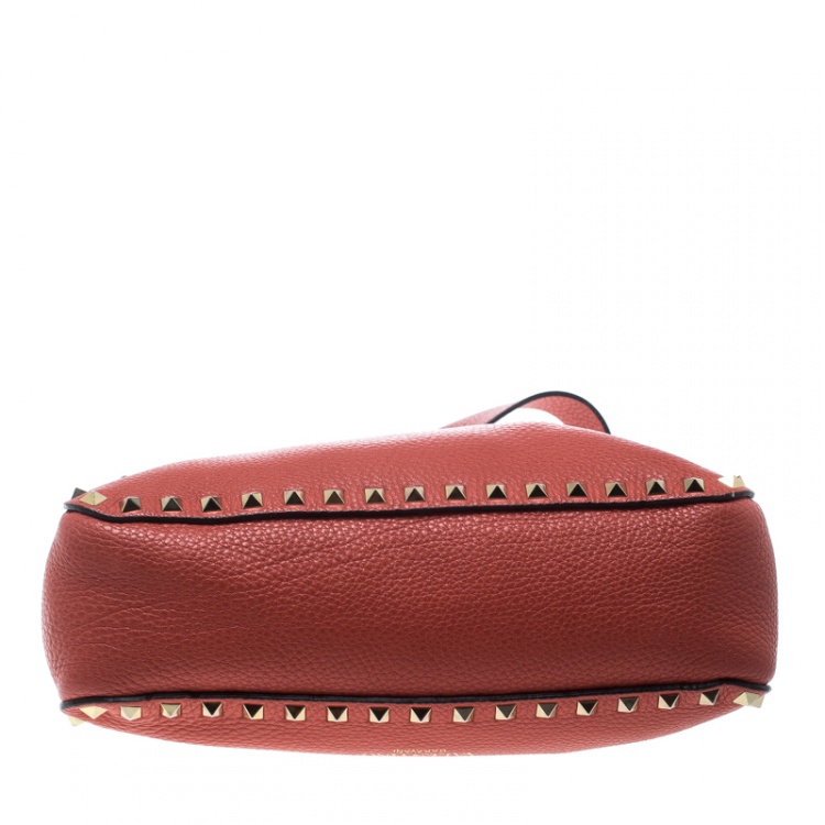 Pre Owned Valentino Coral Red Leather Rockstud Messenger Bag