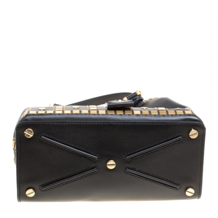Pre Owned Valentino Black Leather Medium Joy Lock Studded Top Handle Bag