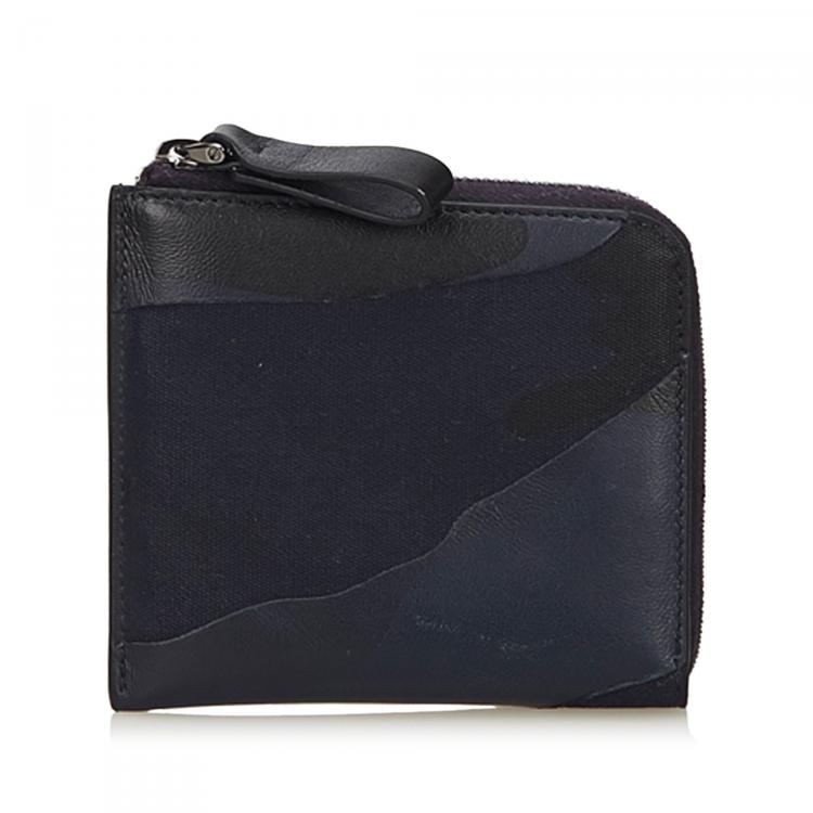 Pre Owned Valentino Navy Blue Canvas and Leather Camouflage Zip Around Wallet