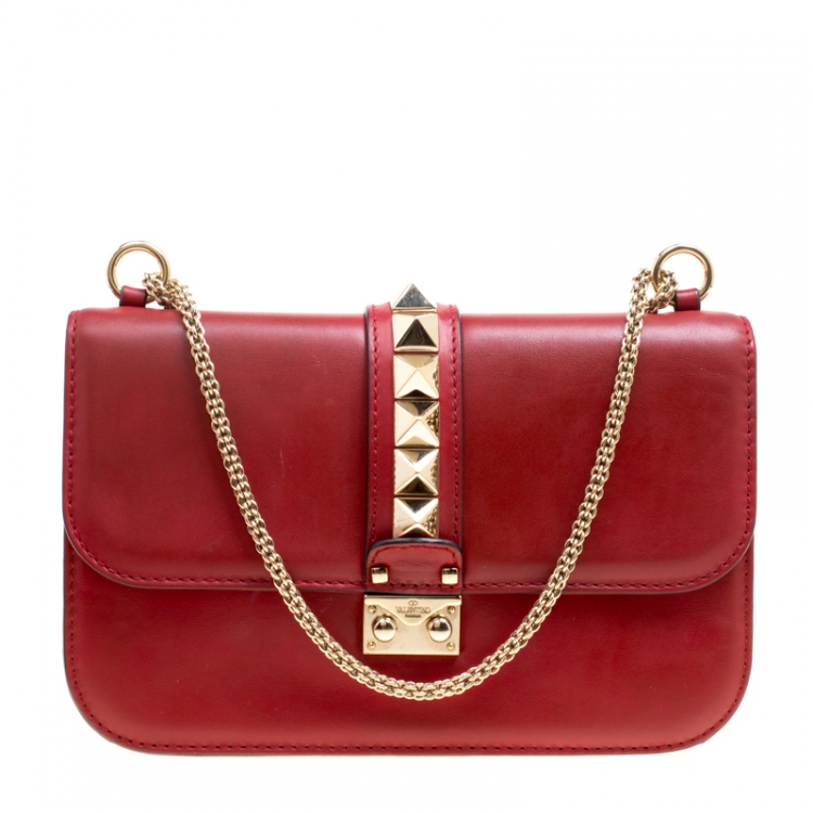 Red Leather Rockstud Medium Glam Lock Flap Bag Valentino | TLC