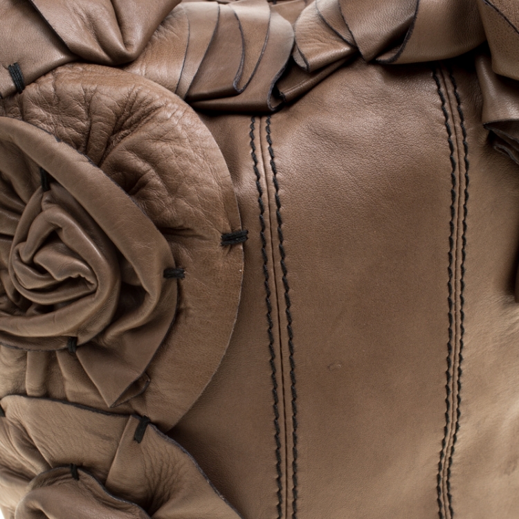 Pre Owned Valentino Khaki Brown Leather Bucket Hobo