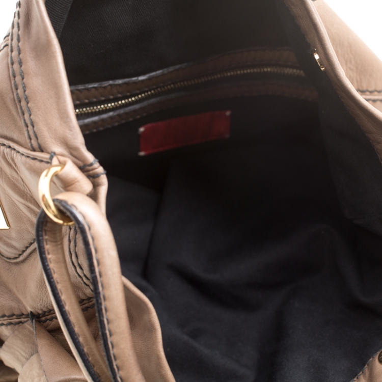 Pre Owned Valentino Khaki Brown Leather Bucket Hobo