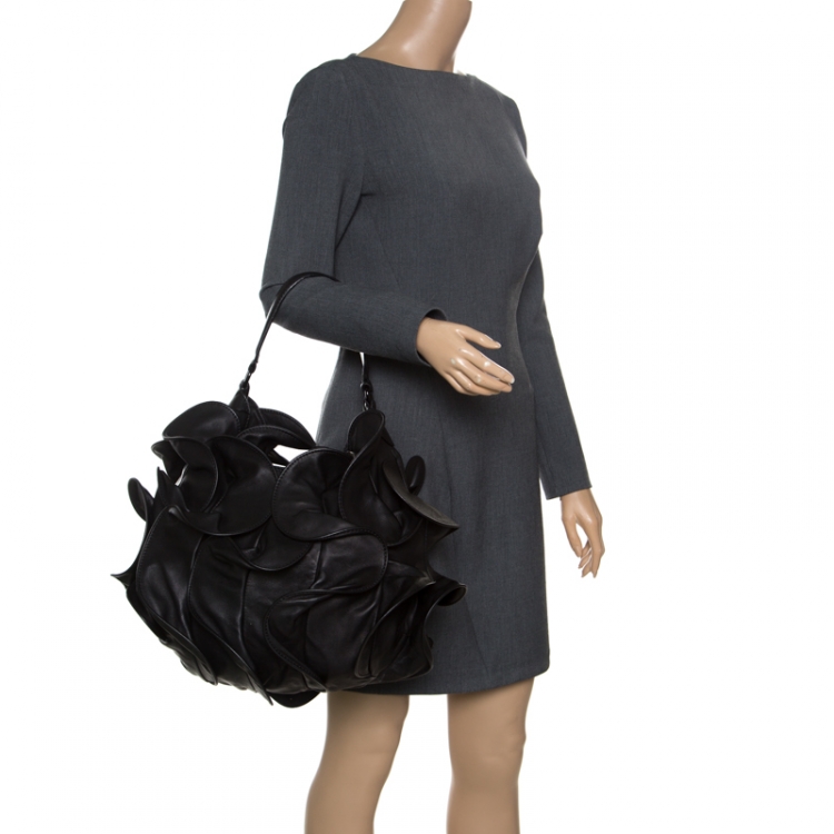 Pre Owned Valentino Black Smooth Leather Petale Hobo