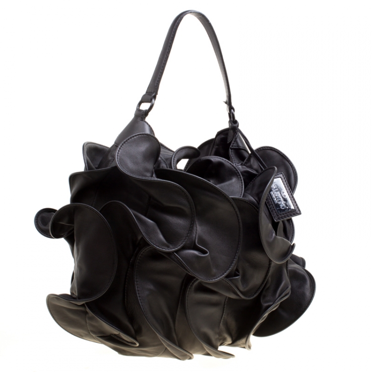 Pre Owned Valentino Black Smooth Leather Petale Hobo