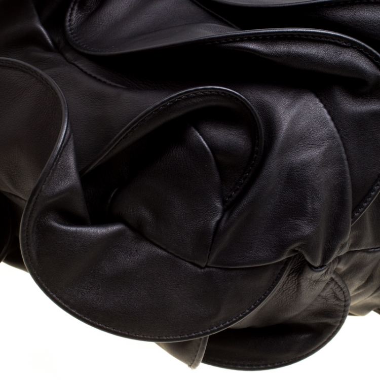 Pre Owned Valentino Black Smooth Leather Petale Hobo