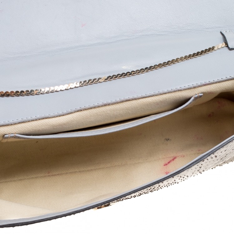 Pre Owned Valentino Grey Python Bow Clutch 