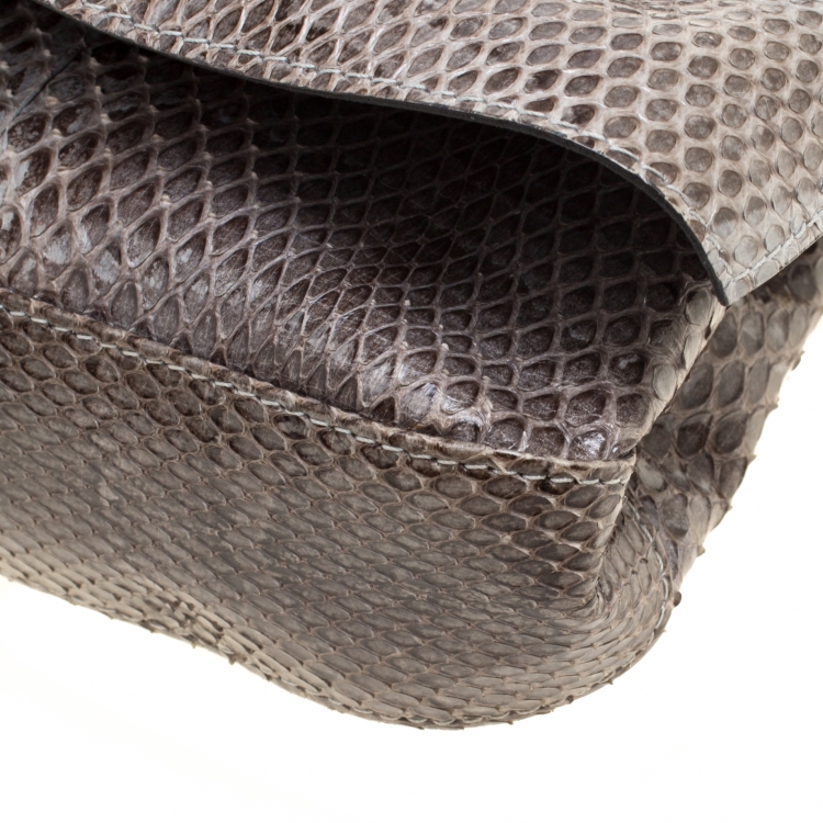 Pre Owned Valentino Grey Python Bow Clutch 