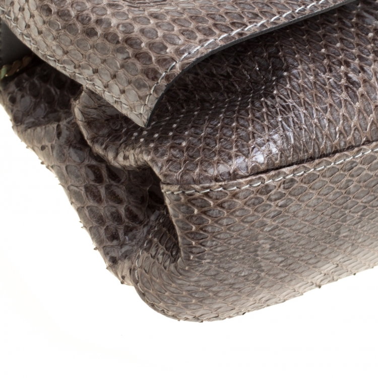 Pre Owned Valentino Grey Python Bow Clutch 