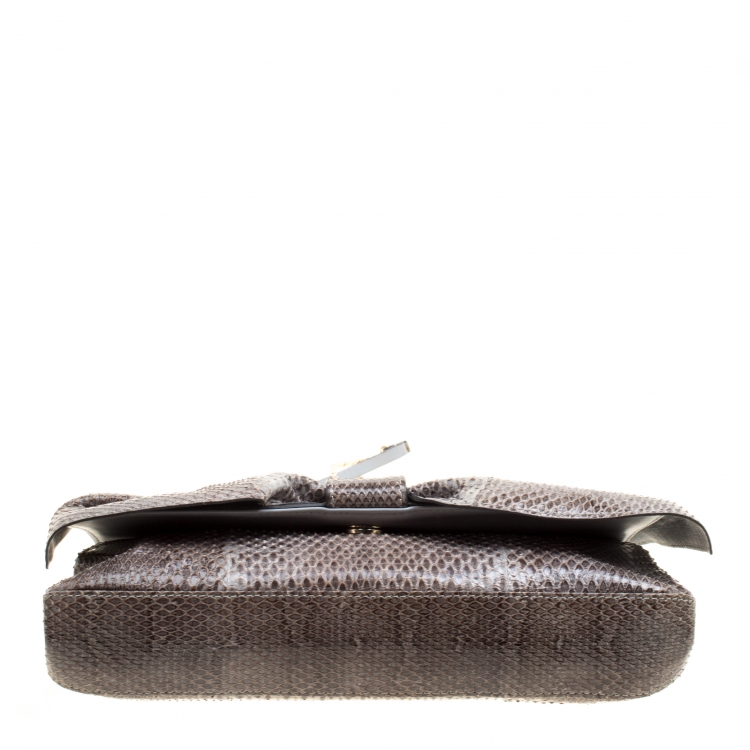 Pre Owned Valentino Grey Python Bow Clutch 