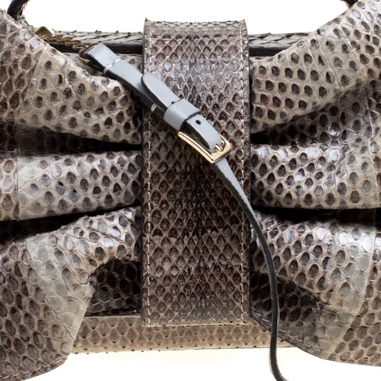 Pre Owned Valentino Grey Python Bow Clutch 