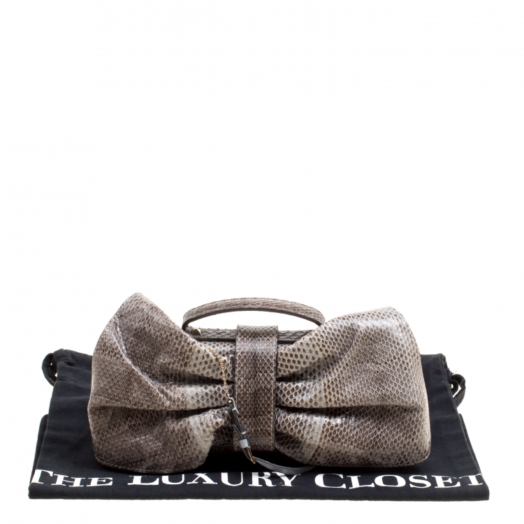 Pre Owned Valentino Grey Python Bow Clutch 
