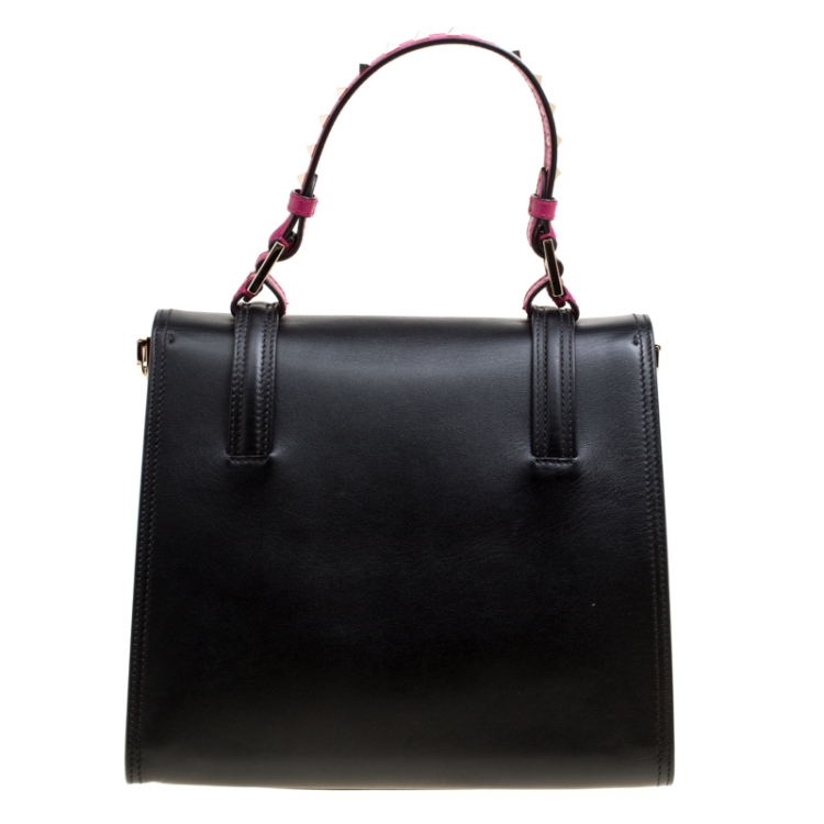 Pre Owned Valentino Black Leather Rockstud Cabana Top Handle Bag