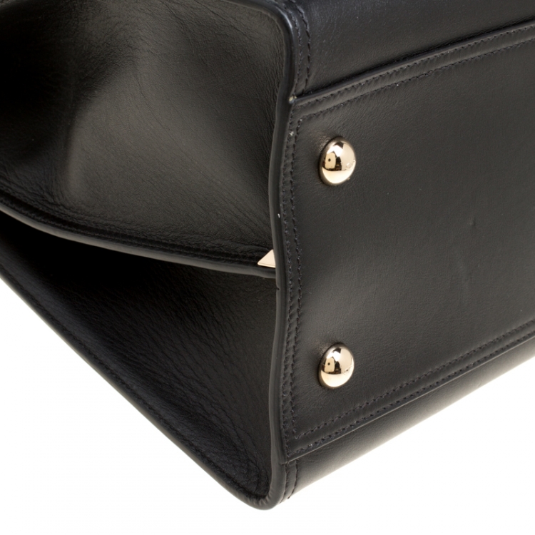 Pre Owned Valentino Black Leather Rockstud Cabana Top Handle Bag