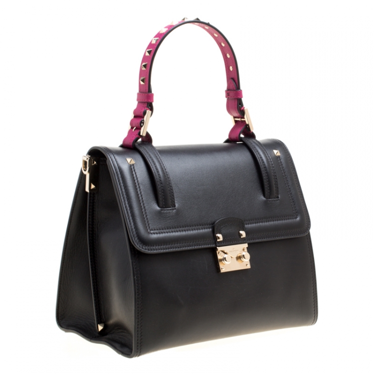 Pre Owned Valentino Black Leather Rockstud Cabana Top Handle Bag