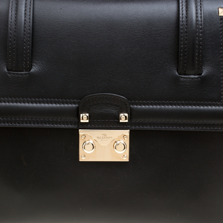 Pre Owned Valentino Black Leather Rockstud Cabana Top Handle Bag