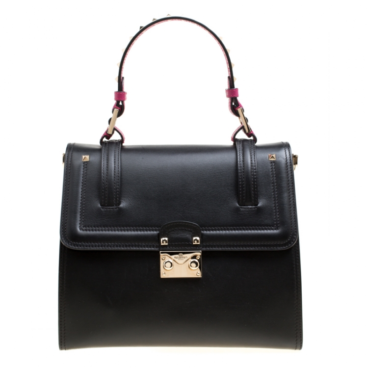 Pre Owned Valentino Black Leather Rockstud Cabana Top Handle Bag