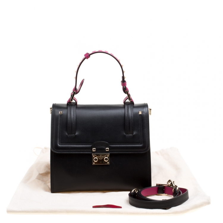 Pre Owned Valentino Black Leather Rockstud Cabana Top Handle Bag