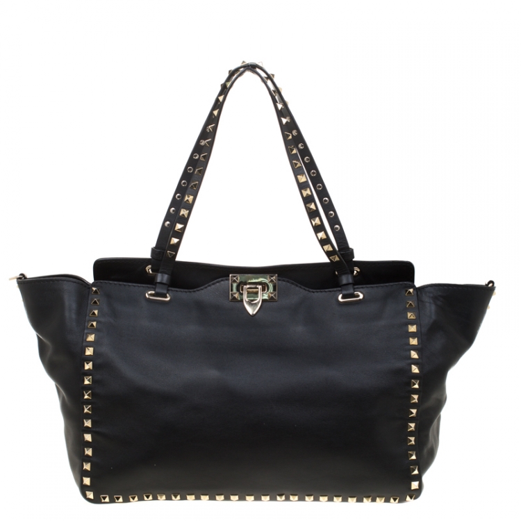 Valentino Balck Leather Medium Rockstud Tote Valentino | The Luxury Closet