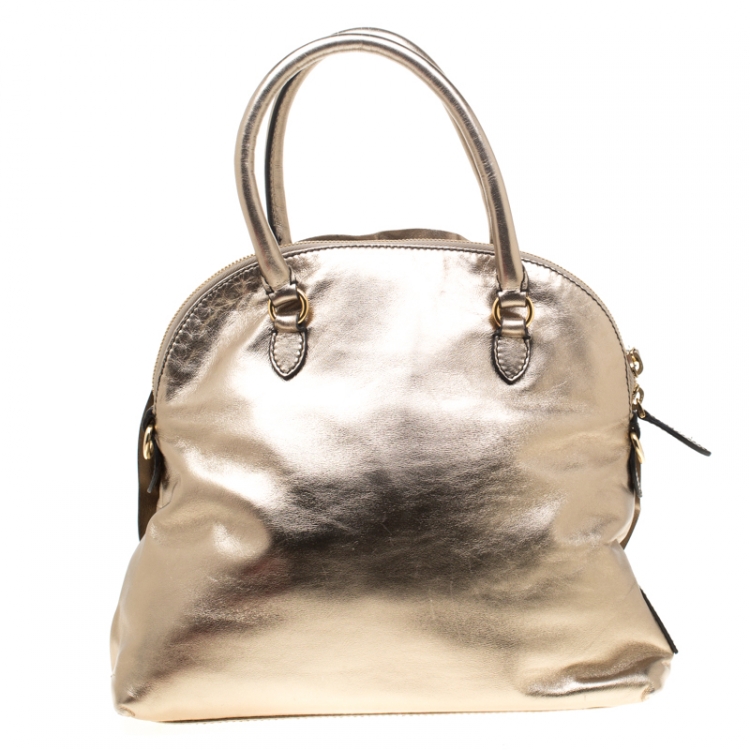 Pre Owned Valentino Metallic Patent Leather Petale Rose Top Handle Bag