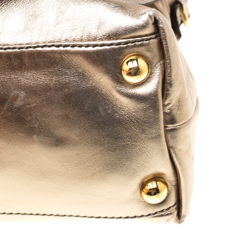 Pre Owned Valentino Metallic Patent Leather Petale Rose Top Handle Bag