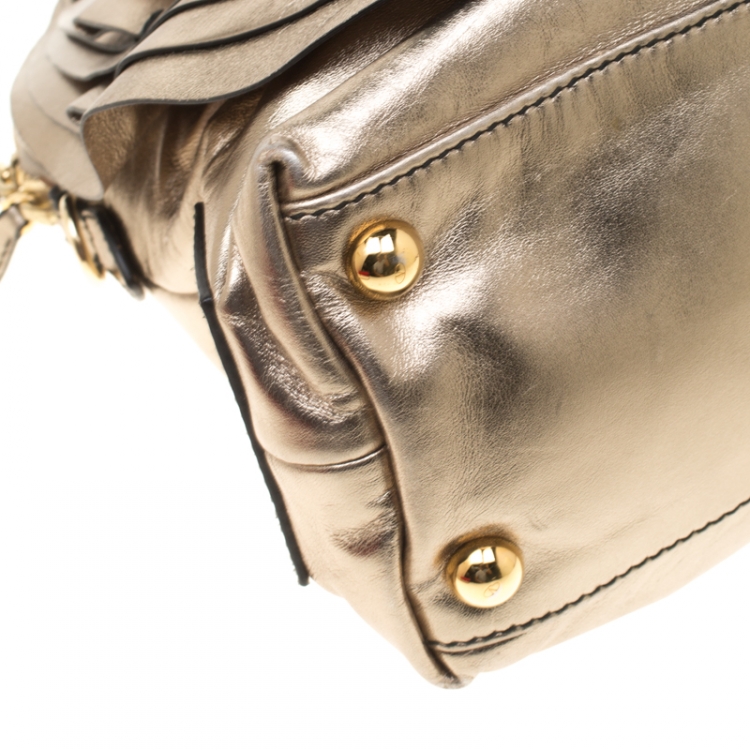 Pre Owned Valentino Metallic Patent Leather Petale Rose Top Handle Bag