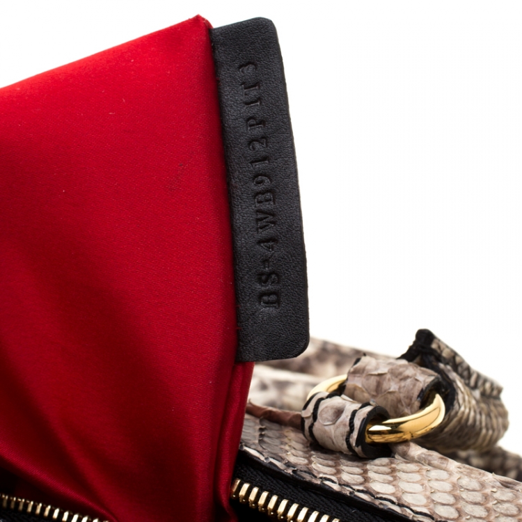 مملوكة مسبقًا Valentino Beige Python Lacca Fleur Frame Satchel Bag