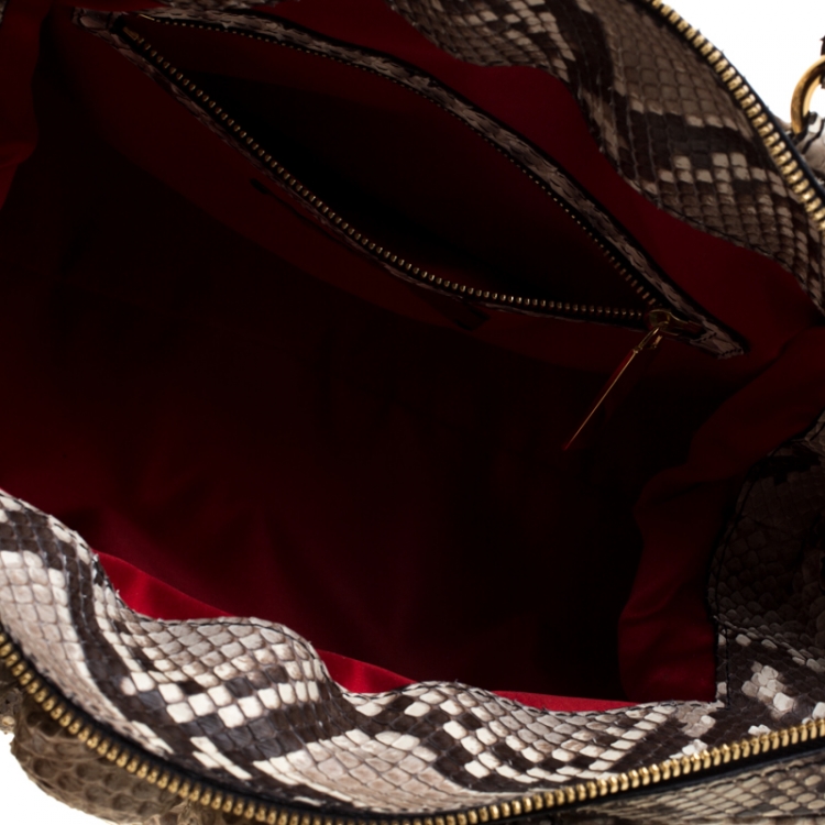 مملوكة مسبقًا Valentino Beige Python Lacca Fleur Frame Satchel Bag