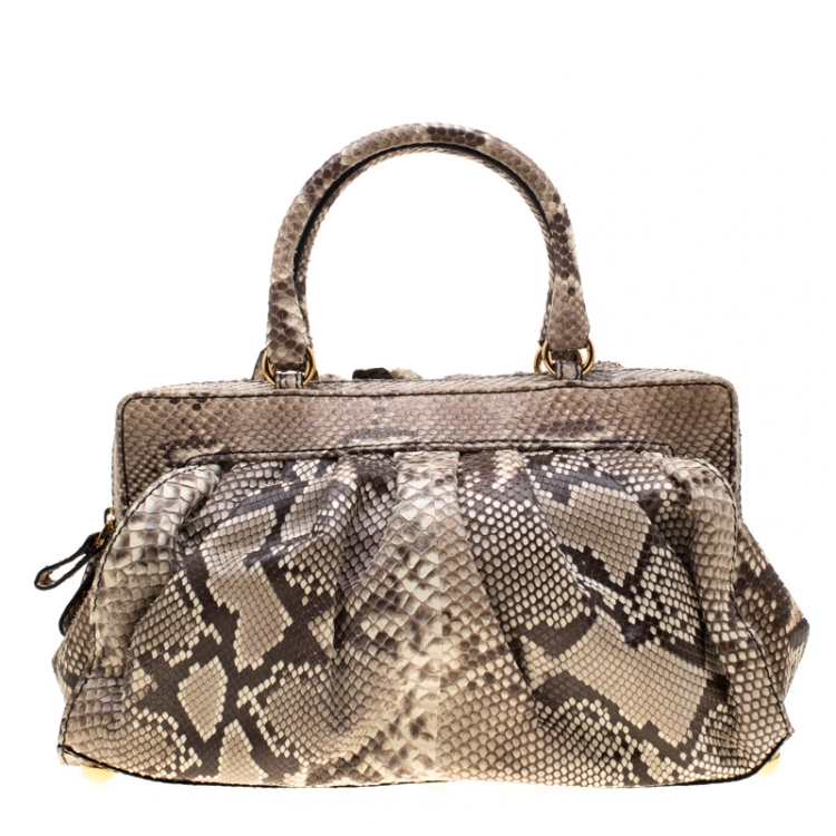 مملوكة مسبقًا Valentino Beige Python Lacca Fleur Frame Satchel Bag