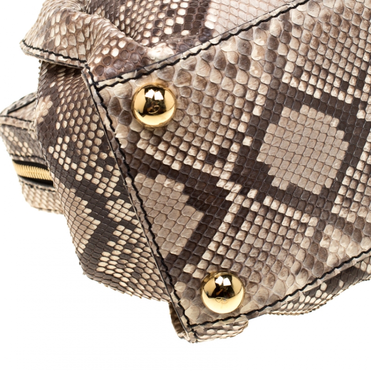مملوكة مسبقًا Valentino Beige Python Lacca Fleur Frame Satchel Bag