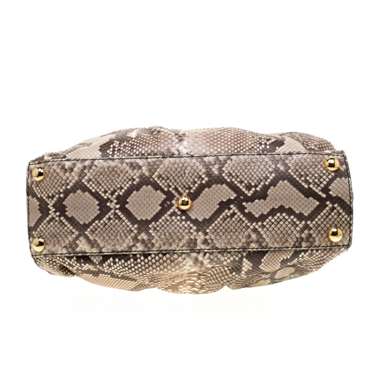 مملوكة مسبقًا Valentino Beige Python Lacca Fleur Frame Satchel Bag