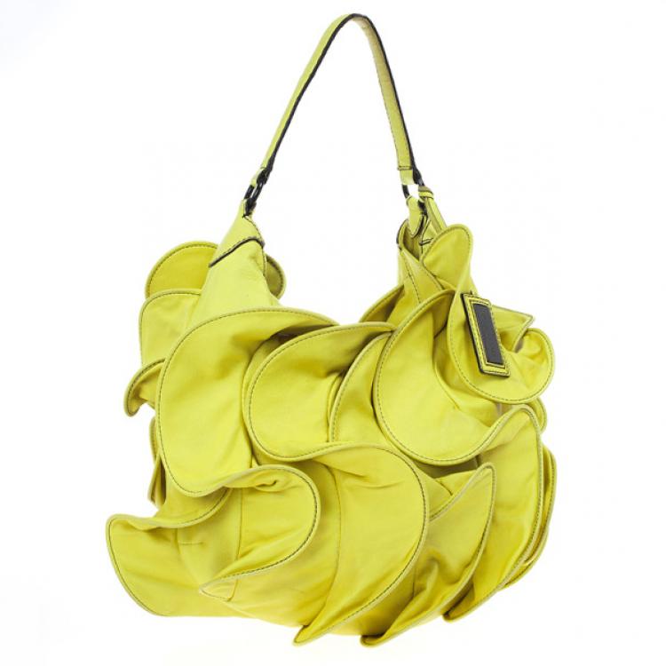 Pre Owned Valentino Yellow Nappa Rouches Hobo